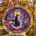 thumbnail image 3 of 5 Styles Witch Bat Black Cat Haunted House Stained Glass Acrylic Suncatchers, Round Halloween Window Hanging Ornaments Front Door Porch Decor, 3 of 8