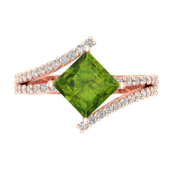Solitaire with Accents Engagement Ring for Women - 2.3075ct Natural Peridot in 14K Rose Gold Promise Ring
