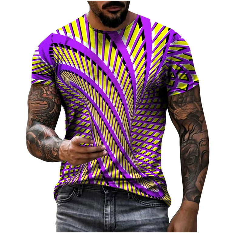 All Over Colorful Print Men's T-shirt For Summer, Casual Stretch