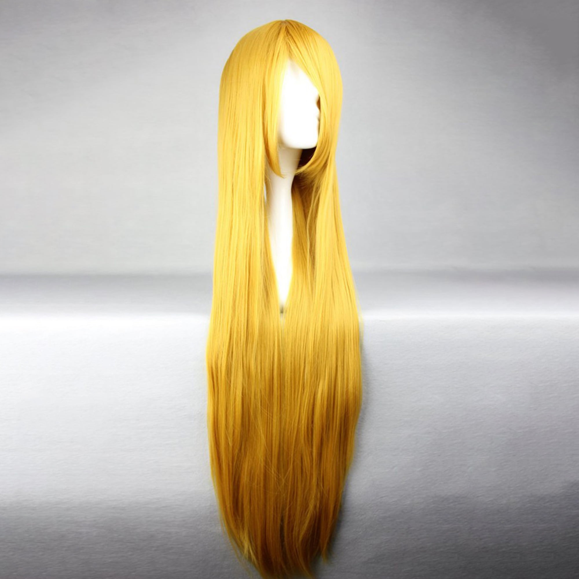 Unique Bargains Wigs for Women 39" Golden Yellow Wigs with Wig Cap