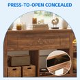 thumbnail image 3 of Dextrus 70 Inch Farmhouse TV Stand with RGB Ambient LED Light, Flip-Down Carved Door & Adjustable Shelf Fits 75/80 Inch TVs for Living Room Bedroom, Walnut, 3 of 10