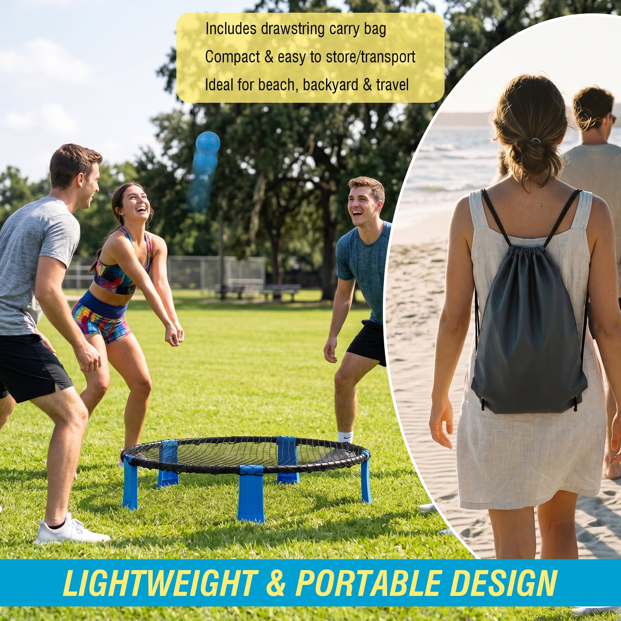 Portable Roundnet Game Set with 2 Balls, Durable Net & Carry Bag, Classic Outdoor Sports Game for Beach Backyard Lawn Park Camping Family Gatherings