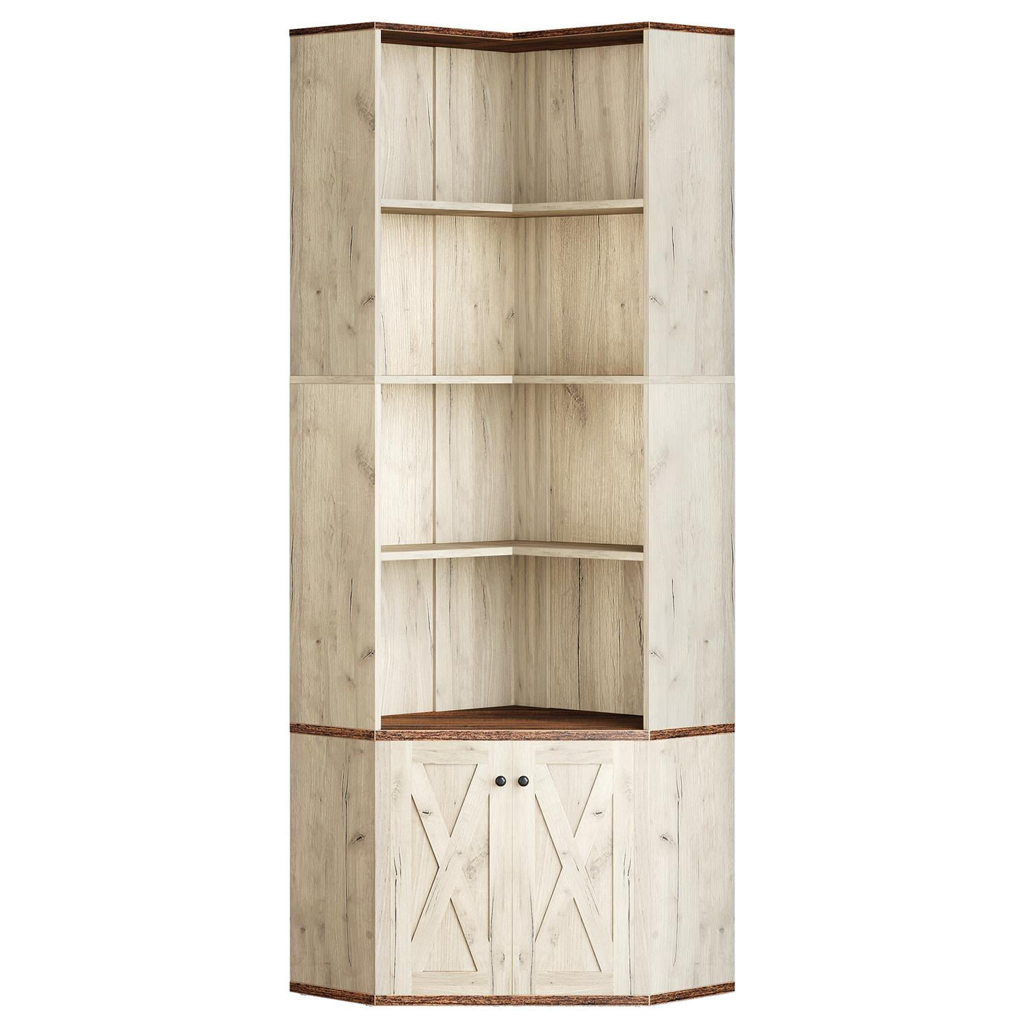 Demi Bonn 70" Rustic Corner Cabinet, Multi-Level Corner Shelf, Space-Saving Storage for Living Room, Corner Organizer, Brown