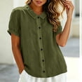 thumbnail image 6 of Naotn Summer Linen Shirts for Women Fashion Casual Loose Fit Button Lapel Neck Short Sleeve Tops, 6 of 10