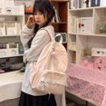 thumbnail image 6 of Large Capacity Backpack with Bow Pendant, Multi-Pockets Lace Zipper Closure School Bag for Outdoor Travel Trip (Pink), 6 of 8