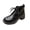 Black, variant on Women’s Cap Toe Lace Up Combat Ankle Boots, Leather Chunky Block Heel Short Booties, Round Toe Platform Shoes Black 5(36)