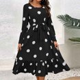 thumbnail image 2 of Cmfcve Women's Party Dress Polka Dot Print Long Sleeve Dance Holiday Dresses Round Neck Tie Front Ruffled Cocktail Evening Dress, 2 of 4
