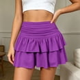 thumbnail image 2 of Arlun Women's Layered Ruffle Mini Skort Skirt Ruched Fold Low Waist Stretchy Cute Cake Skirts with Shorts Underneath Solid Color Soft Comfort Layered Y2k Style Summer Skorts Purple L, 2 of 6
