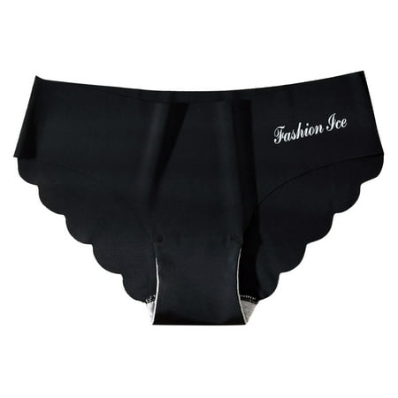 Ploknplq for Women Cotton Thongs for Women Plus Size Mid Waists Silk Seamless Logo Traceless Ice Silk Panty Soft Underwear Seamless Underwear for Women Panties for Women Black Xl