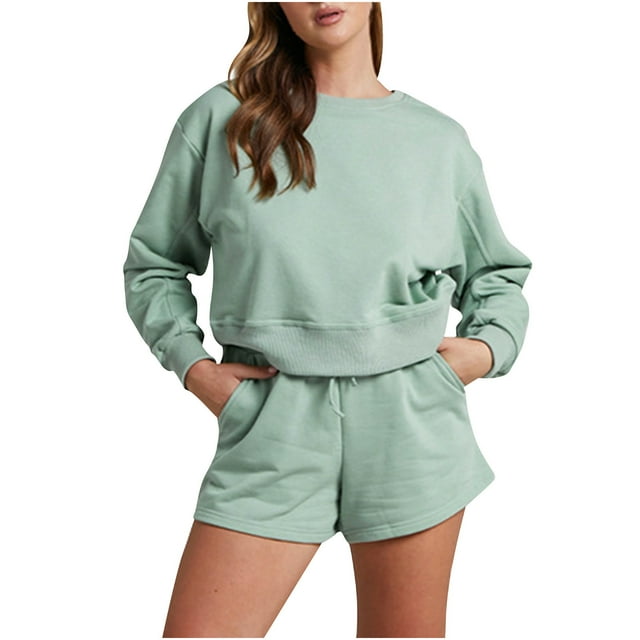 Yuyuzo Womens Sweatsuits 2 Piece Set Long Sleeve Oversized Sweatshirts and Shorts Matching Sweat Set Tracksuits