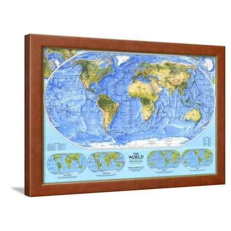 1994 World Physical Map Framed Print Wall Art By National