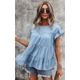 thumbnail image 3 of Hauts pour Femmes Décontractés à Pois Suisses Manches Courtes à Volants Chemise Tunique Ample, 3 of 6