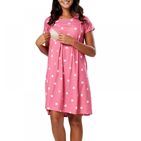 

Women Short Sleeve Nightgown Polka Dot Nursing Nightgown Breastfeeding Sleep Dress