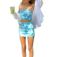 thumbnail image 4 of Seyurigaoka 2000s Print Skirt Women Sexy Crop Tube Tank Top Bodycon Mini Skirts Set Retro Aesthetic 2 Piece Outfits Beachwear, 4 of 8