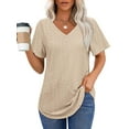 thumbnail image 3 of UVN Summer Blouses for Women Short Sleeves V Neck Shirts Curved Hem Loose Fit Tunic Tops, 3 of 10