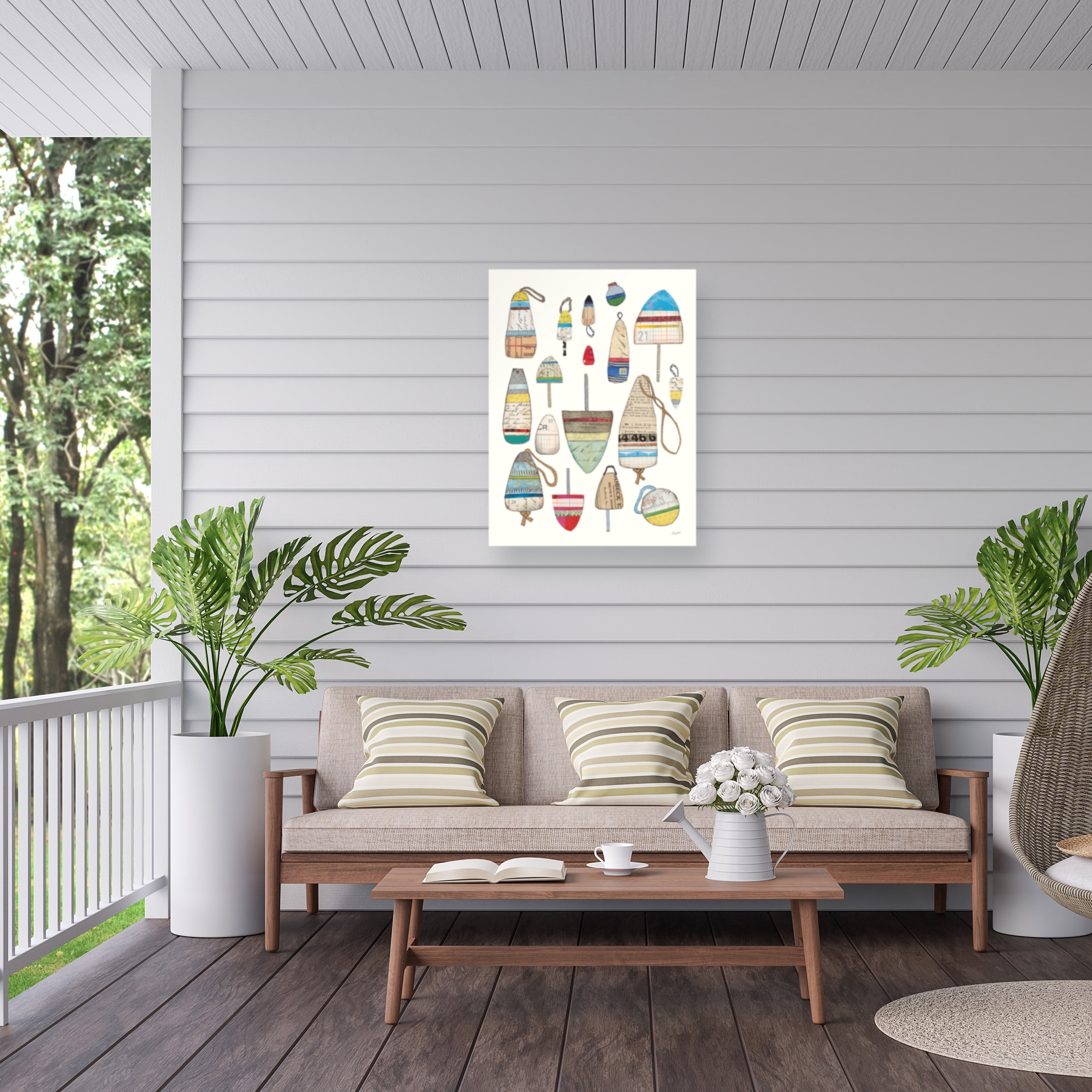 Courtney Prahl 'Lobster Buoys on White' Outdoor Canvas 24x18