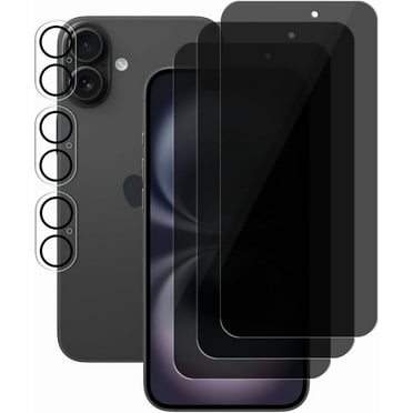 UZWZW 3 Pack Privacy Screen Protector For iPhone 16 Plus (6.7 inch) Anti Spy Private Tempered Glass and Camera Lens Protector, Anti Scratch