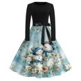 thumbnail image 4 of Women's Casual Fashion Round Neck Long Sleeve Christmas Printed Party Vintage Long Dresses, Retro Audrey Style, Holiday Dress for Christmas, Casual Wear, Festive,Sky Blue,S, 4 of 7