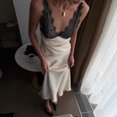 thumbnail image 4 of Black Slip Dress With Lace Bodice And Satin-Like Sheen, Bodycon Fit For Formal Events, 4 of 8