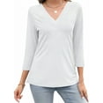 thumbnail image 3 of Liher 3/4 Sleeve T-shirt for Women Casual V Neck Basic Top Solid Color Dressy Tee White Loose Fit Blouse Clothes Size XXL, 3 of 5