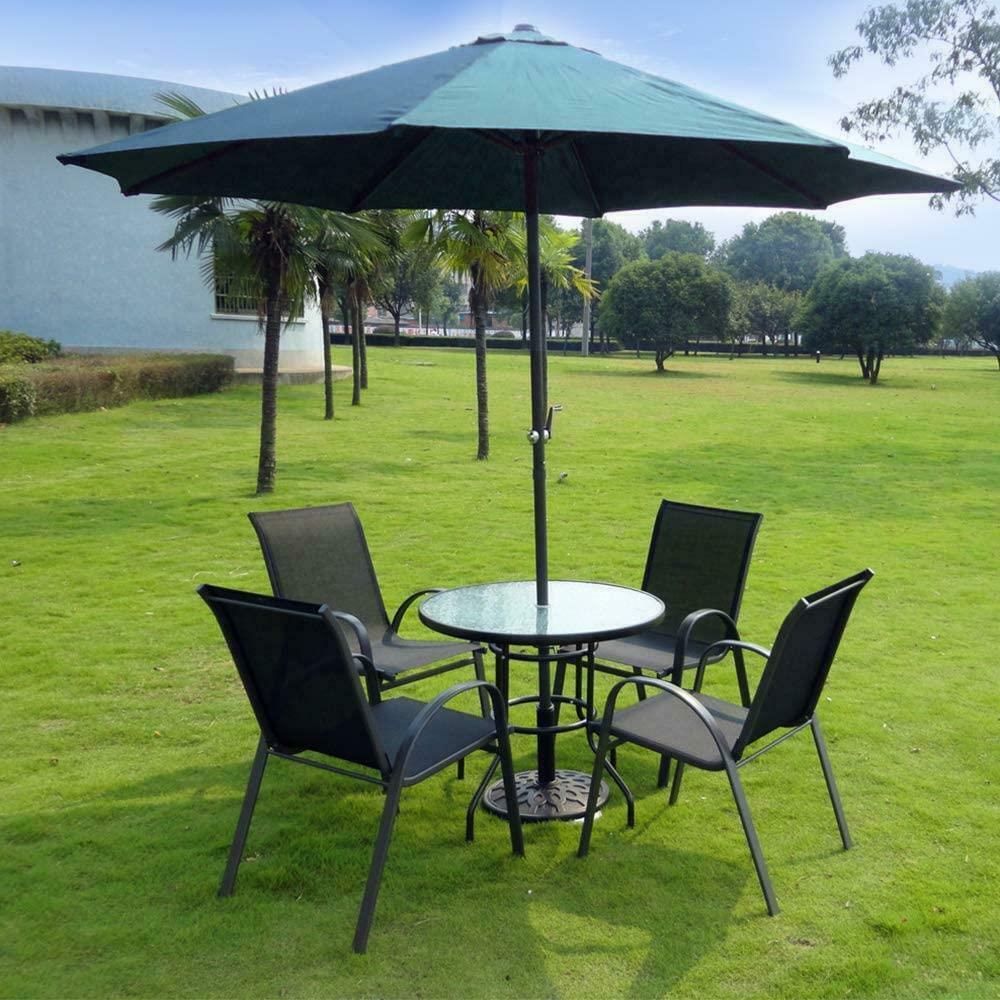 Goorabbit Outdoor Dining Table 31.5" Outdoor Bistro Table Patio Dining Table Round Side Table Coffee Table Furniture with Umbrella Hole, Metal Frame Water Ripple Glass Top,Black - image 4 of 9