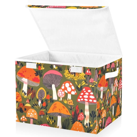 Yayeee Collapsible Cube Storage Bin with Lid Fabric Closet Decorative Basket with Handles, Vibrant Mushroom
