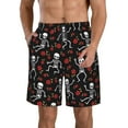 thumbnail image 2 of Uemuo Skeleton with Roses Pattern Men's Swim Trunks Hawaiian Beach Bathing Suit Swimsuits Beach Quick-Dry Shorts with Pockets-X-Large, 2 of 9