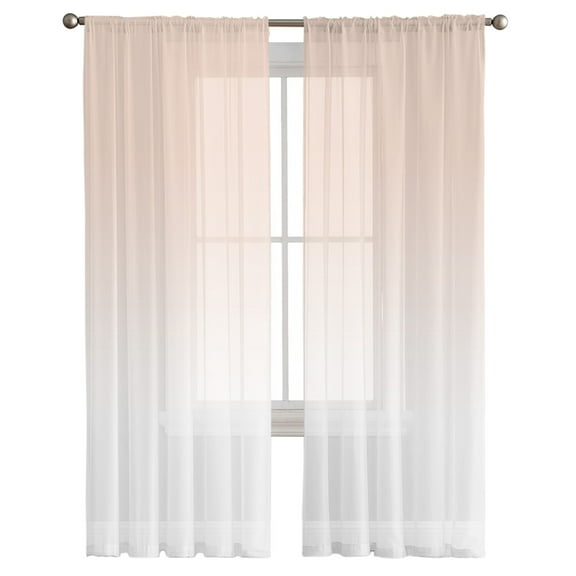 Ombre Pink White Semi Sheer Curtains 108 Inch Length 2 Panels Set, Art Painting Sheer Kitchen Curtain Privacy Voile Window Curtain for Living Room Bedroom Rod Pocket Drapes