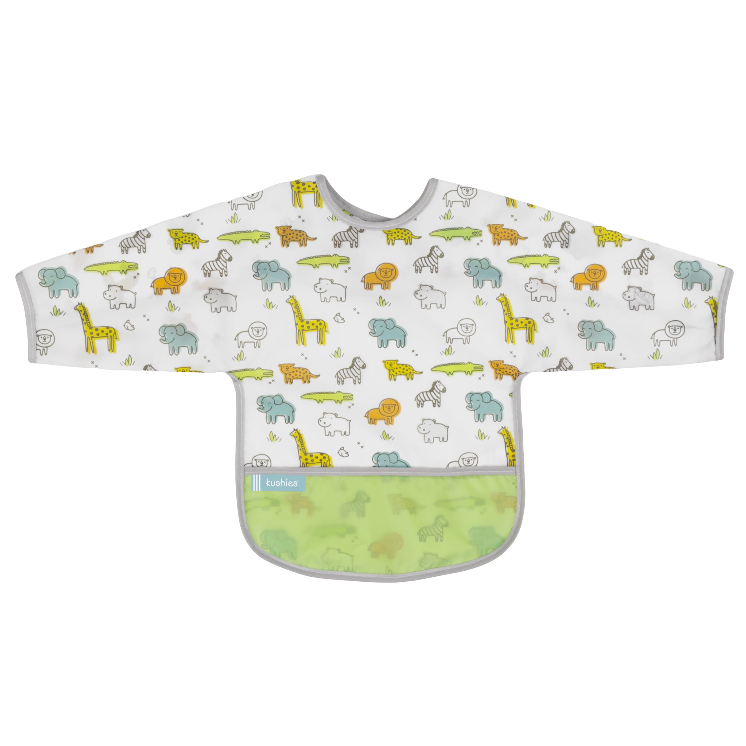 Kushies Cleanbib with Sleeves 12-24M White Little Safari