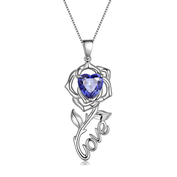 Beautlace Collier Rose Love, Pendentif en Argent Sterling 925 Pierre de Naissance Collier Bijoux Cadeaux pour Femmes