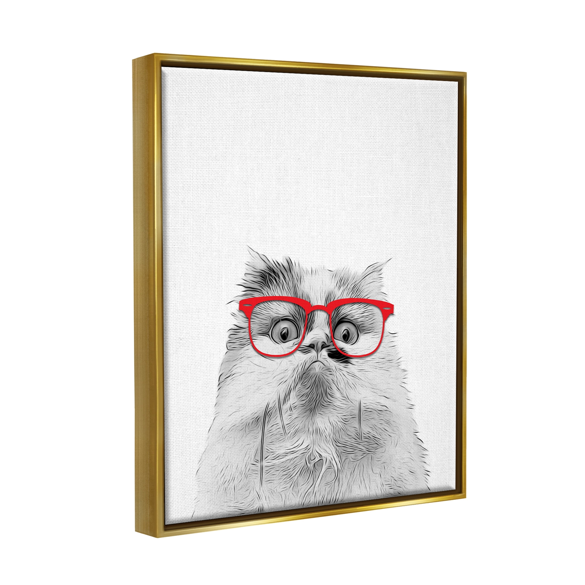 Stupell Industries Funny Face Cat Wearing Glasses Animals & Insects Painting Gold Floater Framed Art Print Wall Art