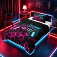 thumbnail image 2 of meiyoeat Gradient Gamepad Twin Comforter Sets for Boys Gamers, Neon Honeycomb Pink Cyan Gaming Bedding Set, Black Reversible 2 Pieces, 1 Comforter and 1 Pillowcase, 2 of 6