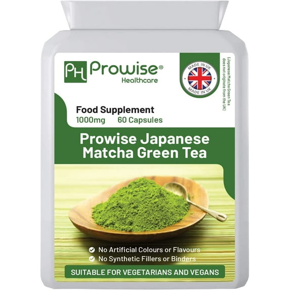 Japanese Matcha Green Tea Capsules 1000mg Per Serving I 60 Vegan Matcha Capsules I High Strength Green Tea Supplement I No Artificial Flavours or Colourings I Made in The UK by Prowise Healthcare