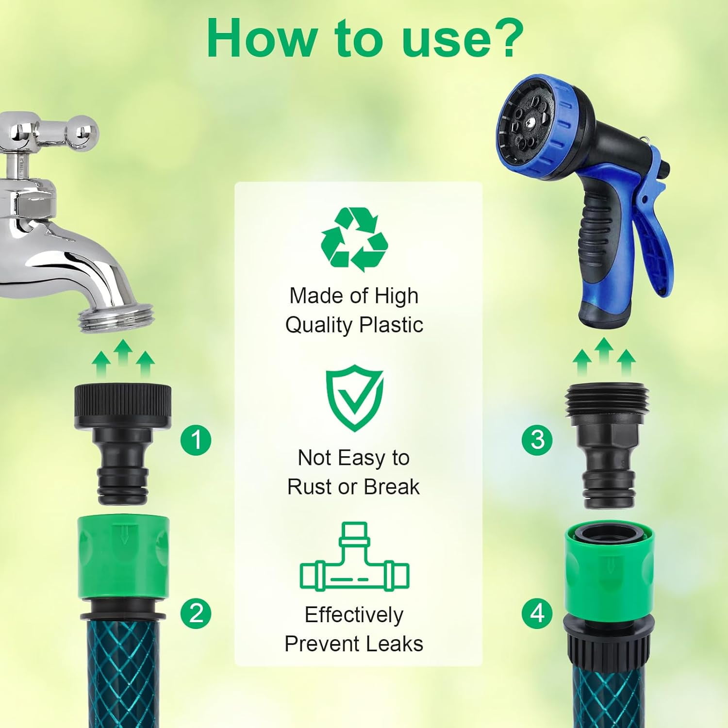 HRTGFD-20 Pieces plastic water hose quick connect fittings, Garden Hose Quick Connect Fittings Plastic Fitting Adapter for Hose 3/4 Inch GHT Male and Female Connectors with 12 Pieces Rubber Washer