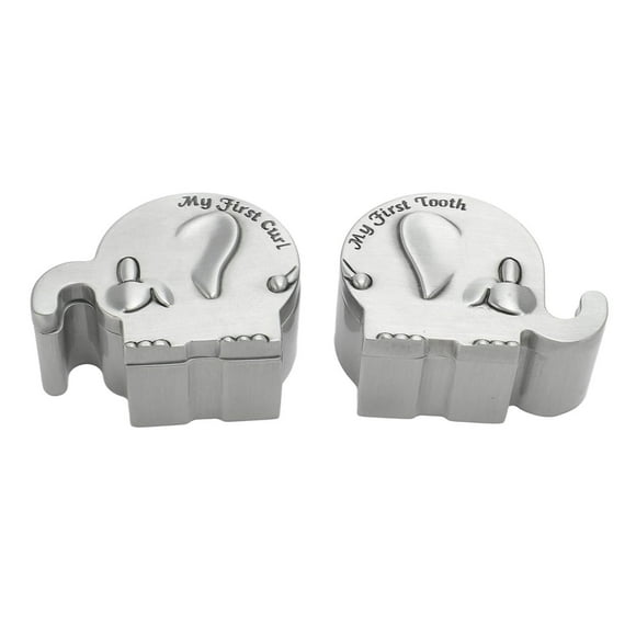 Riforla 2 Piece Souvenir Box Metal Elephant Shaped Container Collection Box Teeth Curling Preservation Box Small Box Baby Memory Teeth Fetal Hair Container Jar Souvenir Box Storage Stationery Bag