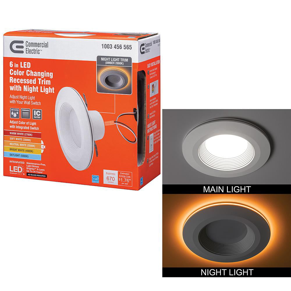 Commercial Electric 5 in & 6 in Integrated LED Color Selectable Recessed Downlight Trim Dimmable Ceiling Light w/4 Color Baffle Selections