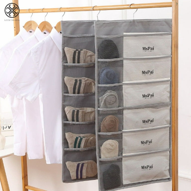 Luxtrada Hanging Closet Organizer with Pockets Bra Storage Dual-Sided Wall  Shelf Sock Organizer Holder for Shoe Underwear Jewelry Storage Bags 