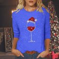 thumbnail image 3 of Scyoekwg Womens Christmas 3/4 Sleeve Tops Christmas Wine Glasses Printed Tunic Shirts Dressy Casual Round Neck Three-Quarter Sleeve Tops Blouses (#A01=Blue,L), 3 of 5