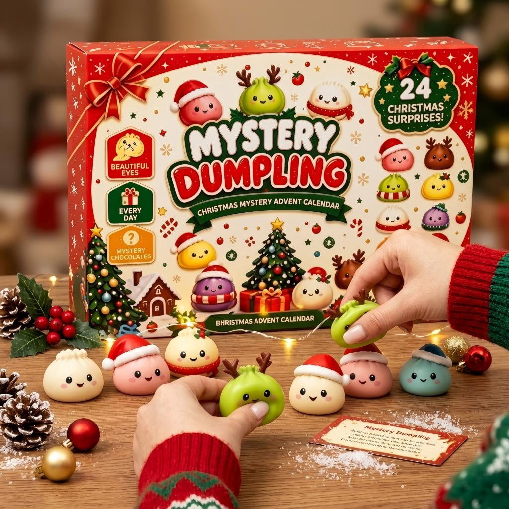 Kawaii Mystery Dumpling Squishy Advent Calendar 24 Days, Squeeze Sensory Fidget Toys Christmas Countdown Box, Festive Holiday Party Favors & Stocking Stuffers for Holiday