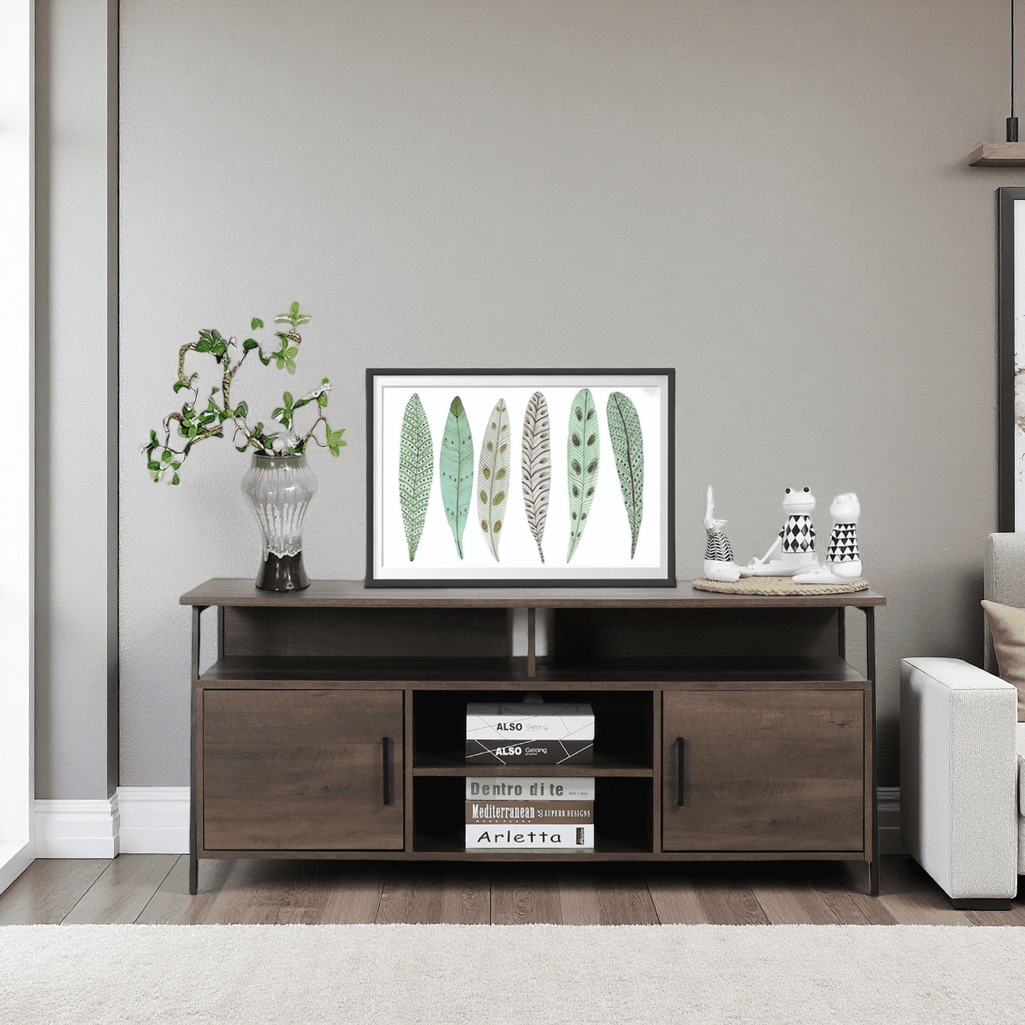 Caffoz 58" Home Entertainment Center Wood Media TV Stand With Storage Console
