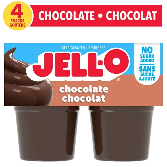 Jell-O Rich Milk Chocolate No Sugar Added Ready-to-Eat Refrigerated Pudding Cups Snack, 4 ct Cups, 4 Pack