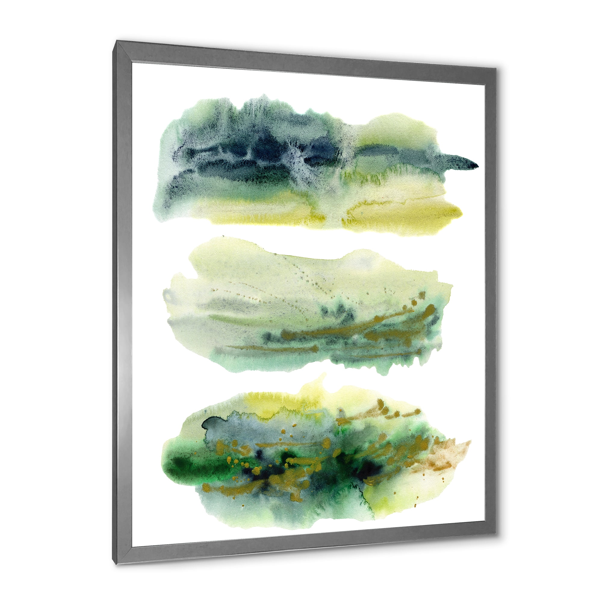 Designart 'Golden Green Abstract Clouds I' Modern Framed Art Print