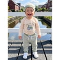 thumbnail image 6 of Loicainy Newborn Infant Baby Boy Fall Clothes Set 3 6 12 Months Long Sleeve Tractor Embroidery Romper with Striped Pants Hat 3Pcs Outfits, 6 of 9