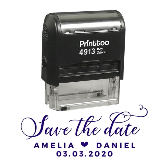 Printtoo Personalized Violet Self Inking Wedding Custom Save The Date Rubber Stamper-58 x 22 mm