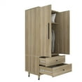 thumbnail image 6 of UBesGoo Wood Closet Wardrobe with 2 Drawers, Freestanding Double Door Armoire Cabinet with Hanging Rail, Functional Clothes Storage Organizer,  Oak Finish, 6 of 9