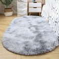 thumbnail image 3 of Tie Dye Oval Plush Area Rug, Long Bedroom Bedside Cloakroom Decorative Mat, Soft Non Slip Floor Carpet (Multicolor ,40*60CM), 3 of 5