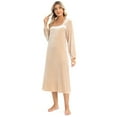 thumbnail image 3 of Womens Nightgown Velvet House Dress Sleepwear Fall Winter Soft Long Sleeve Loungewear Calf Length Vintage Nightdress, Square Neck M, 3 of 5