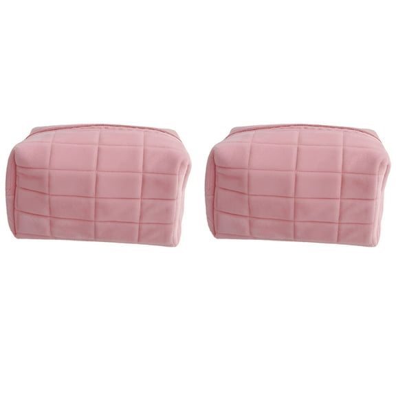 GASTROPOD 2 Pc Cute Fur Makeup Bag for Women Zipper Large Solid Color Cosmetic Bag Travel Make Up Toiletry Bag Washing Pouch Pink
