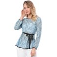 thumbnail image 2 of AllegK Blusas Tops Peplum De Encaje Semitransparente De ManLarCon CintuAnudaPaMujer Azul S, 2 of 6