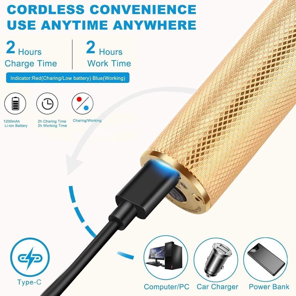 Professional Trimmer Hair Clippers T Blade Trimmer Cutting Beard USB Charge Cordless Barber Shaving Machine -Gold